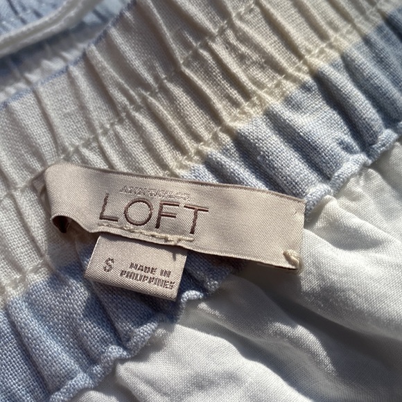LOFT Light Blue Stripped Elastic Waist Linen Mini Skirt 2 Pockets Sz S - Picture 8 of 11